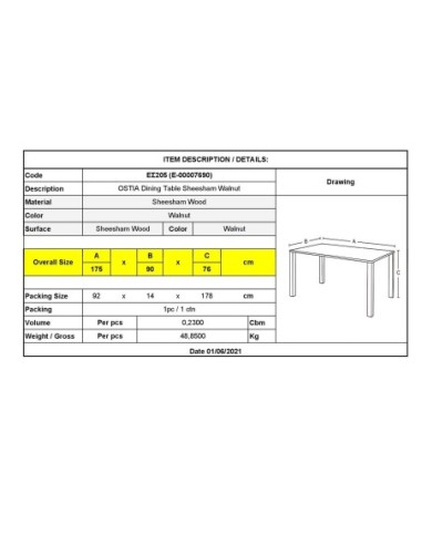 OSTIA Τραπέζι Τραπεζαρίας Κουζίνας,...