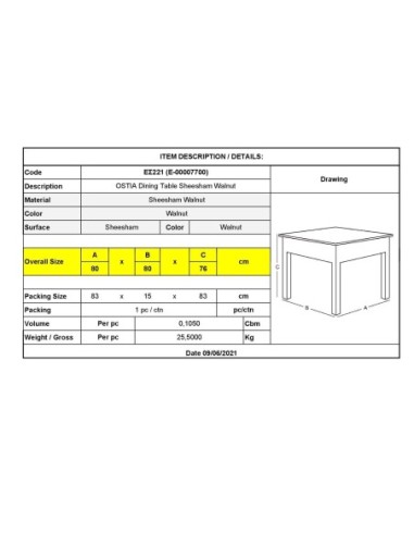OSTIA Dining Table 80x80 W-O Drawer,...