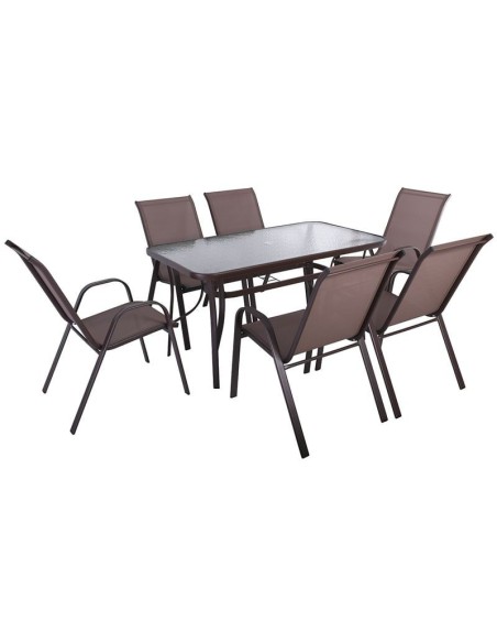 RIO Set (Table 140x80+6 Armchairs) Steel Brown-Textilene Brown