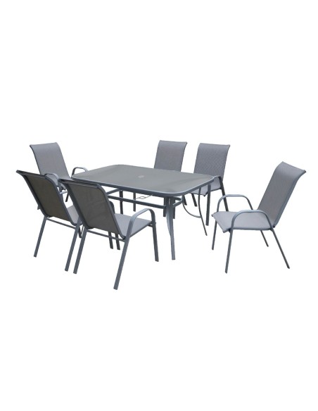 RIO Set(Table 140x80cm+6 Armchairs) Metal Dark Grey-Text.Grey