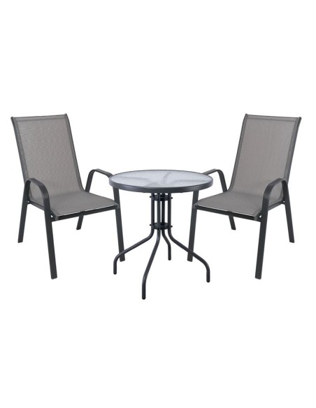 RIO Set (Table Φ70+2 Armchair) Metal Dark Grey-Textilene Grey