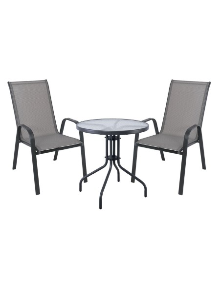 RIO Set (Table Φ70+2 Armchair) Metal Dark Grey-Textilene Grey