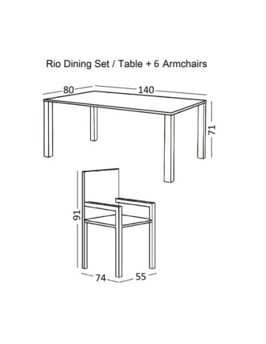 RIO Set(Table 140x80cm+6 Armchairs)...
