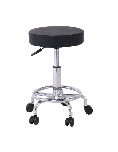 GLORY Stool (with footrest) Pu Black-Chromed Base (D35x47-61cm)