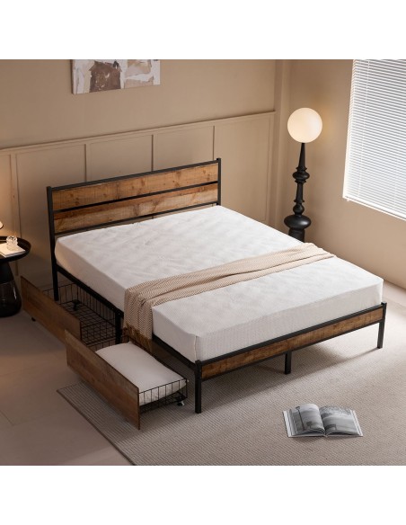 PALLET Bed With Drawers (for Mattress 160x200cm) Antique Oak