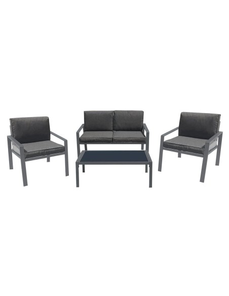 RIVIAN Set Σαλόνι Κήπου 4τεμ, Μέταλλο Βαφή Ανθρακί, Μαξιλάρια Γκρι