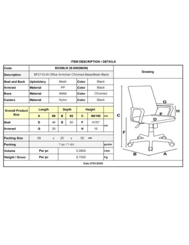 BF2110-W Office Armchair Chromed...