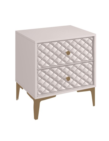 LANA Bedside 2-Drawers 50x40x60cm Ecru, front Quilted Pu