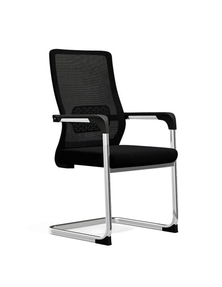 VISITOR Armchair-Chromed Frame-Black Mesh
