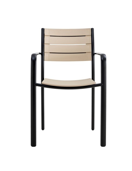 SAGA Πολυθρόνα Στοιβαζόμενη, Μέταλλο Βαφή Μαύρο, PP-UV Tortora