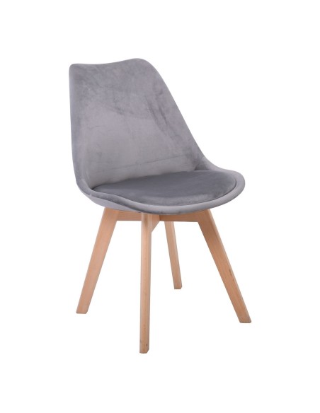 MARTIN Καρέκλα Οξιά Φυσικό, Ύφασμα Velure Γκρι, Μονταρισμένη Ταπετσαρία