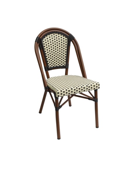 PARIS Καρέκλα Bistro Αλουμίνιο Καρυδί, Wicker Μπεζ - Καφέ, Στοιβαζόμενη