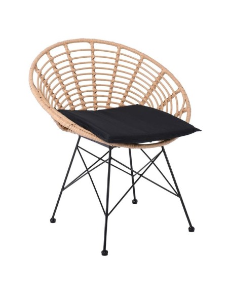 SALSA Coral Armchair Metal Black-Wicker Natural, Cushion Black
