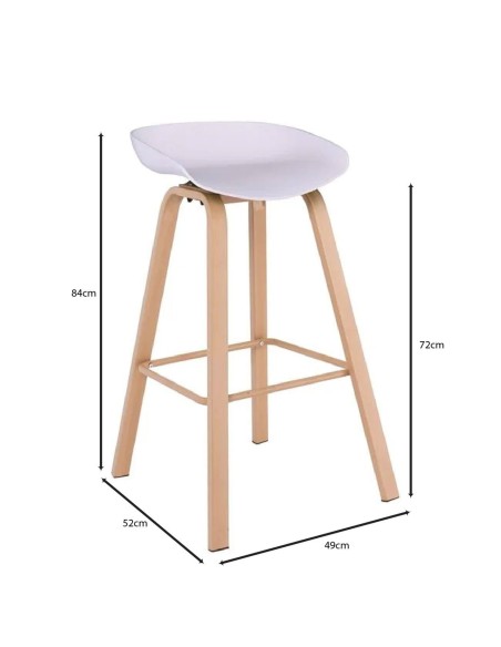 PENT Σκαμπό Bar, Μέταλλο Βαφή Φυσικό, PP Άσπρο