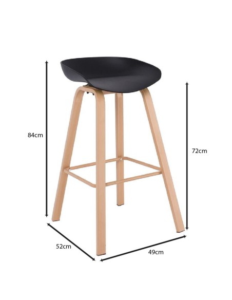 PENT Σκαμπό Bar, Μέταλλο Βαφή Φυσικό, PP Μαύρο