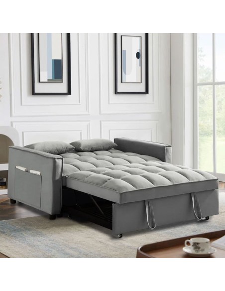 TEMPO Καναπές - Κρεβάτι, Με ανάκλιση πλάτης, Ύφασμα Velure Γκρι