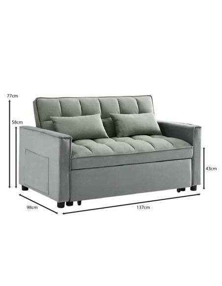 TEMPO Καναπές - Κρεβάτι, Με ανάκλιση πλάτης, Ύφασμα Velure Γκρι