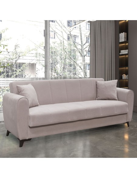 JEROM Sofa-Bed with Storage 3-Seater - Fabric Cappuccino