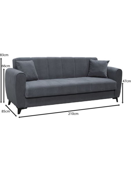 JEROM Sofa-Bed with Storage 3-Seater - Fabric Anthracite
