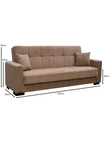 CARSON Sofa-Bed with Storage 3-Seater - Fabric Brown