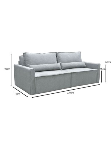 LIDRA Sofa-Bed 3-Seater - Fabric Grey