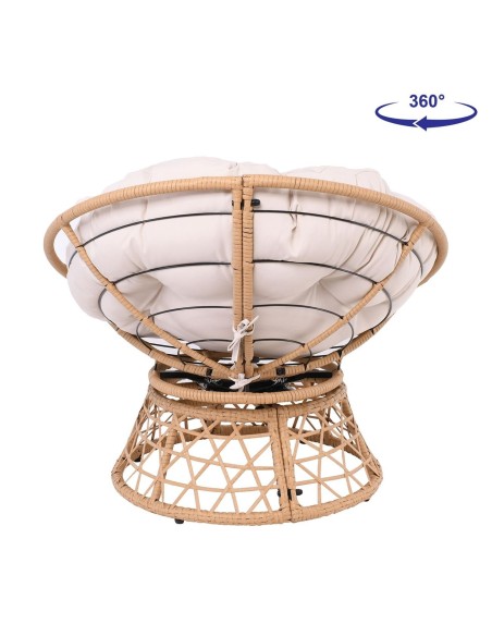 ROLLY Revolving Armchair-Wicker Natural, Cushion Ecru