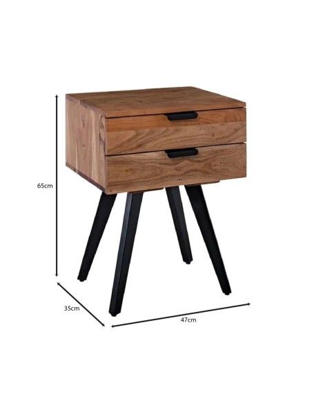 ANKO Κομοδίνο Μέταλλο Βαφή Μαύρο, Ξύλο Ακακία Φυσικό