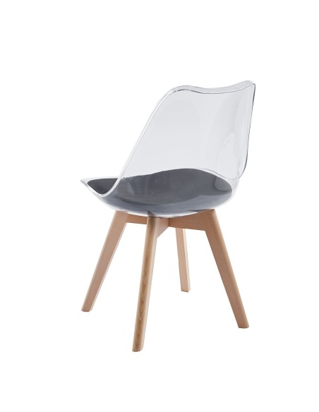 MARTIN Καρέκλα Ξύλο, PET Clear, PU Μαύρο, Μονταρισμένη Ταπετσαρία