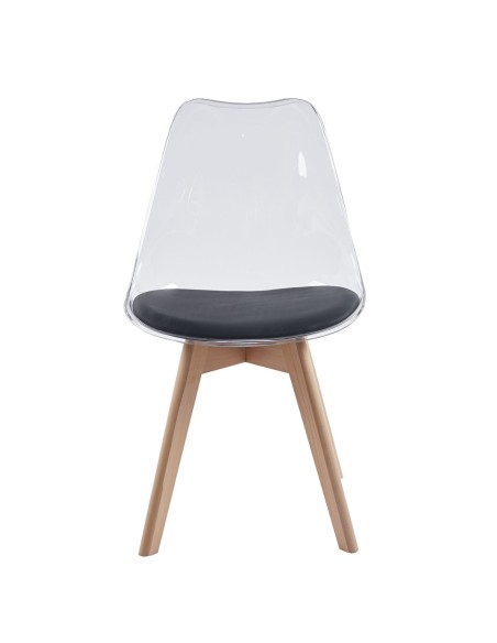 MARTIN Καρέκλα Ξύλο, PET Clear, PU Μαύρο, Μονταρισμένη Ταπετσαρία