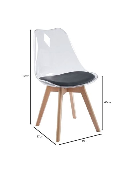 MARTIN Καρέκλα Ξύλο, PET Clear, PU Μαύρο, Μονταρισμένη Ταπετσαρία