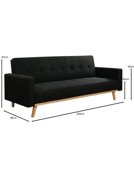CARLOS Καναπές - Κρεβάτι Σαλονιού Καθιστικού, Ύφασμα Μαύρο