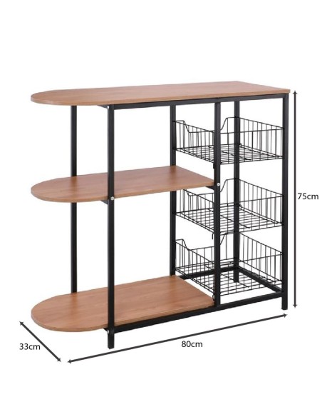 KITCHEN Τροφοθήκη, Μέταλλο Βαφή Μαύρο, Απόχρωση Natural Oak