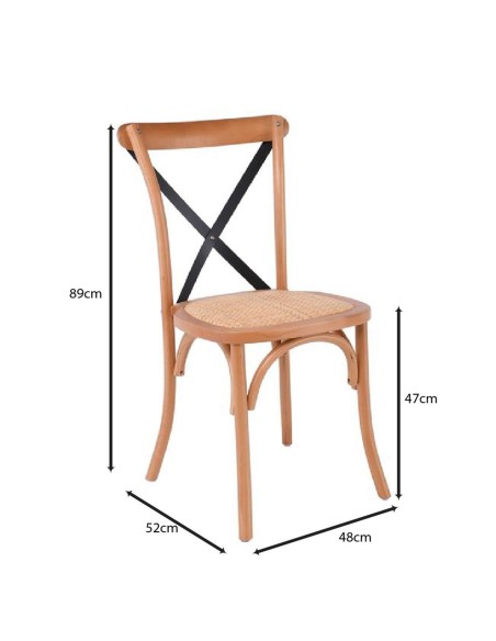 DESTINY Καρέκλα Metal Cross Τραπεζαρίας Οξιά Φυσικό, Κάθισμα Ψάθα, Στοιβαζόμενη