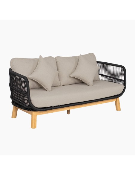 MARK Set (4pcs) Acacia Natural, Rope Wicker Black, Cushions Beige