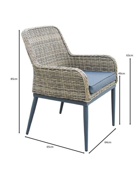 HAVANA Πολυθρόνα Τραπεζαρίας Κήπου-Βεράντας, ALU - Wicker Grey Brown, Μαξιλάρι Ανθρακί