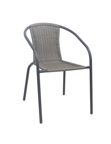 BALENO-W Πολυθρόνα Στοιβαζόμενη, Μέταλλο Βαφή Ανθρακί, Wicker Mixed Grey