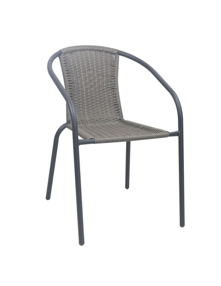BALENO-W Πολυθρόνα Στοιβαζόμενη, Μέταλλο Βαφή Ανθρακί, Wicker Mixed Grey