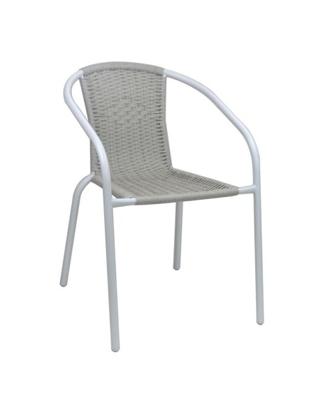 BALENO-W Πολυθρόνα Στοιβαζόμενη, Μέταλλο Βαφή Άσπρο, Wicker Beige