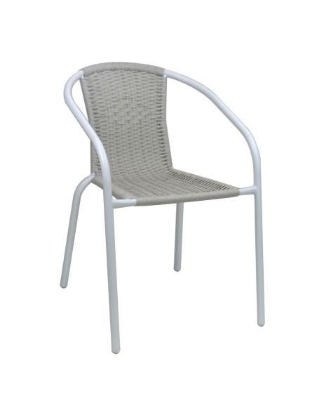 BALENO-W Πολυθρόνα Στοιβαζόμενη, Μέταλλο Βαφή Άσπρο, Wicker Beige