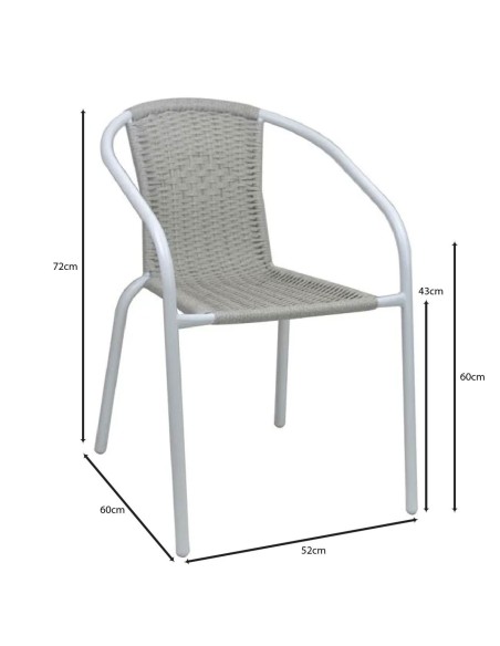 BALENO-W Πολυθρόνα Στοιβαζόμενη, Μέταλλο Βαφή Άσπρο, Wicker Beige