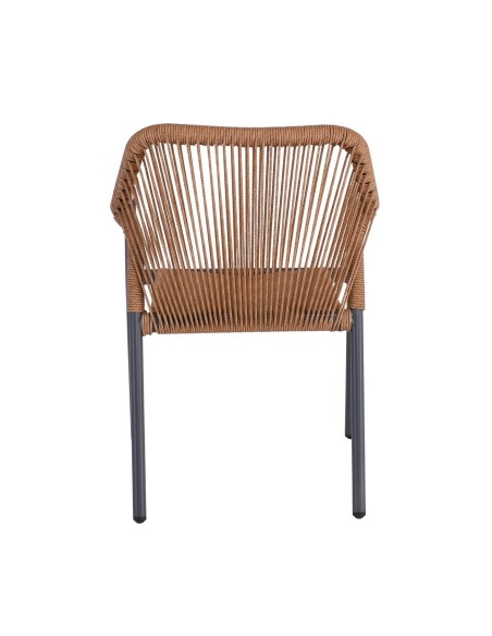 DINA Πολυθρόνα Βεράντας-Κήπου ALU Ανθρακί, Rope Wicker Φυσικό, Στοιβαζόμενη