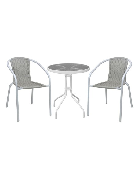BALENO-W Set (Table D60cm+2 Armchairs) Metal White-Beige Wicker