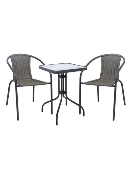 BALENO-W Set (Table 60x60cm+2 Armchairs) Metal Anthracite-Mixed Grey Wicker