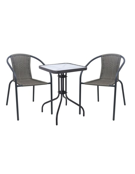 BALENO-W Set (Table 60x60cm+2 Armchairs) Metal Anthracite-Mixed Grey Wicker