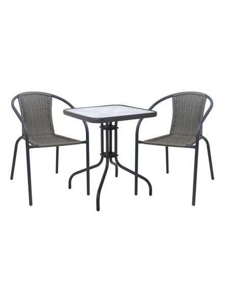 BALENO-W Set (Table 70x70cm+2 Armchairs) Metal Anthracite-Mixed Grey Wicker