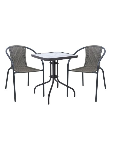 BALENO-W Set (Table 70x70cm+2 Armchairs) Metal Anthracite-Mixed Grey Wicker