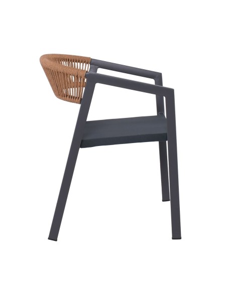 PARMA Πολυθρόνα Βεράντας-Κήπου ALU Ανθρακί Rope Wicker Φυσικό Textilene Ανθρακί Στοιβαζόμενη