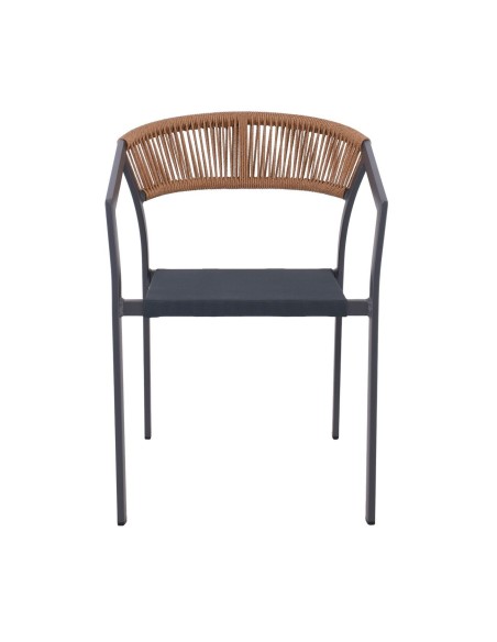 PARMA Πολυθρόνα Βεράντας-Κήπου ALU Ανθρακί Rope Wicker Φυσικό Textilene Ανθρακί Στοιβαζόμενη