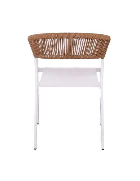 PARMA Πολυθρόνα Βεράντας-Κήπου ALU Άσπρο, Rope Wicker Φυσικό, Textilene Άσπρο, Στοιβαζόμενη