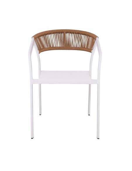 PARMA Πολυθρόνα Βεράντας-Κήπου ALU Άσπρο, Rope Wicker Φυσικό, Textilene Άσπρο, Στοιβαζόμενη